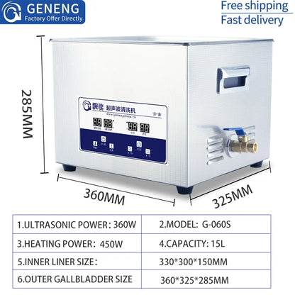 GENENG Ultrasonic Cleaner Ultrasound  Bath Dental Ultra Sonic Cleaning Machine 1.3L/2L/3.2L/6.5L/10L/15L/22L/30L