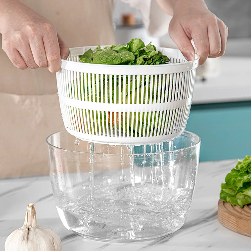 LMETJMA 3L Salatschleuder, große Salatschüssel mit Deckel, einhändig bedienbar, leicht zu bedienen, Salatschleuder, Waschmaschine, Trockner, Abtropfgerät, Mixer JT249