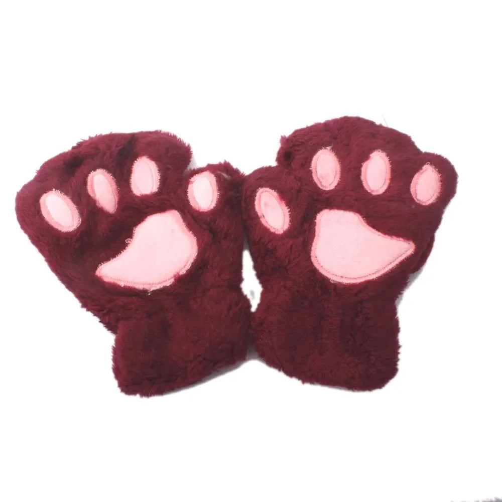 Kids Cat Paw Gloves - Kawaii Half-Finger Mittens for Children