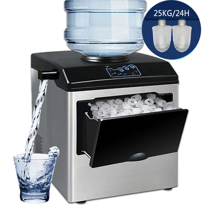 Commercial Ice Machine 25KG Desktop Multifunctional Bucket of Water Automatic Ice Machine Bullet-shaped Round Ice Home Appliance
