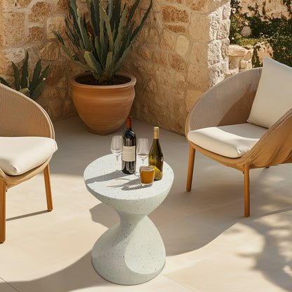 Hourglass Shaped Lightweight Concrete Side Table White Bedside Accent End Table for Living Room, Balcony