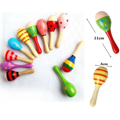 2pcs Colorful Wooden Small Rattles Maracas Beat Baby Educational Toys 0-12 Months Kids Gift for Newborns Funny Dolls