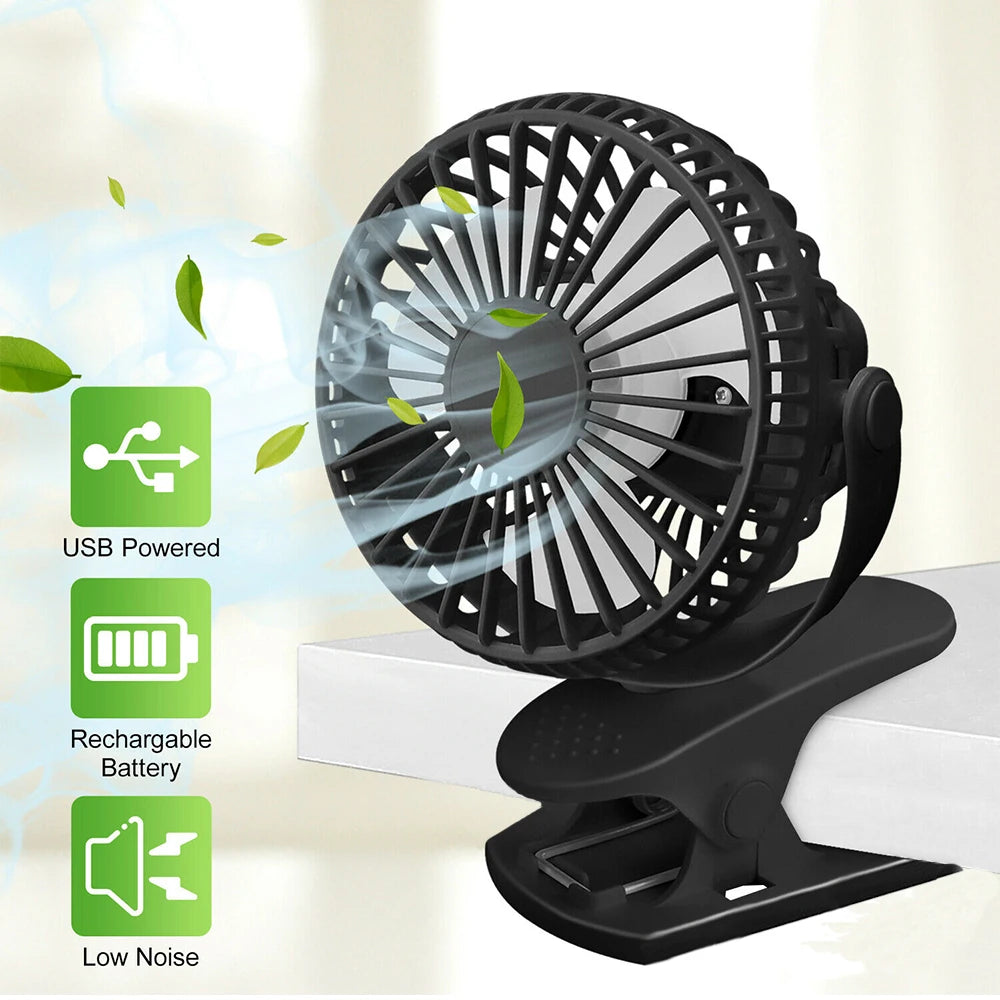 Clip On Fan USB Rechargeable Mini Coog Desk Baby Stroller Portable Handheld
