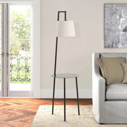 KOMORE 60 W Metal Tray Table Floor Lamp with Linen Lampshade for Living Room Office, Bedroom, Hallway, Porch