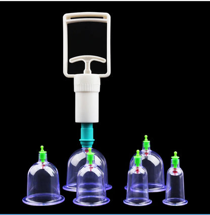 Vacuum Cupping Massage Kit w/ Pump Gun - 6 Suction Cups for Back, Body Therapy, Anti-Cellulite & Detox