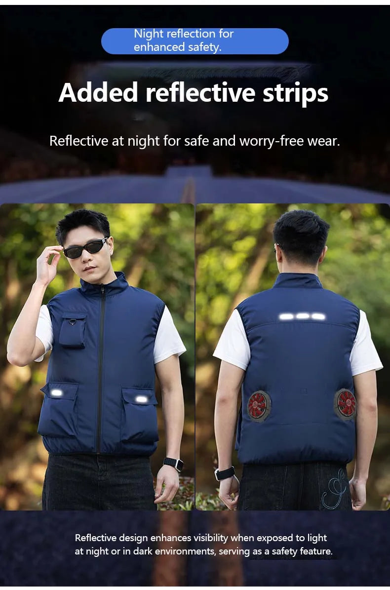 Summer Cooling Fan Workwear, Unisex Short Sleeve, Outdoor Sun Protection & Cooling Vest with Built-in Fans