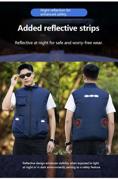 Summer Cooling Fan Workwear, Unisex Short Sleeve, Outdoor Sun Protection & Cooling Vest with Built-in Fans