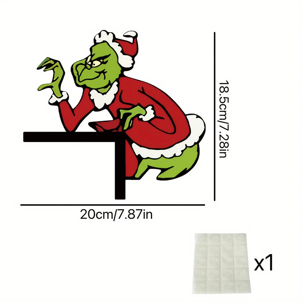 1pc Christmas Grinch Door Corner Decor, Santa - Clad Grinch Figure, Festive Home & Doorway Hanging Ornament