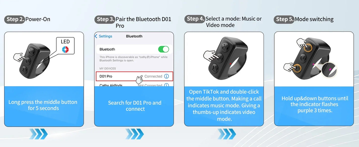 Remote Control for TikTok Page Turner Kindle App Bluetooth Video Recording Remote Scrolling Ring for TIK Tok iPhone iPad iOS