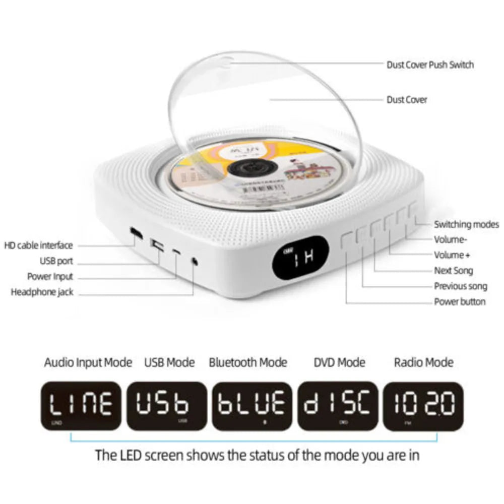 CD Player With USB Port Wireless Portable Bluetooth Speaker