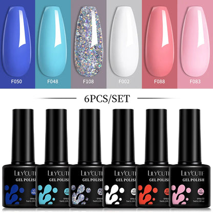 LILYCUTE 6-teiliges Set 7 ml Gel-Nagellack zum Selbermachen, leuchtend pink, semi-permanent, UV-/LED-beständig, Nageldesign-Set