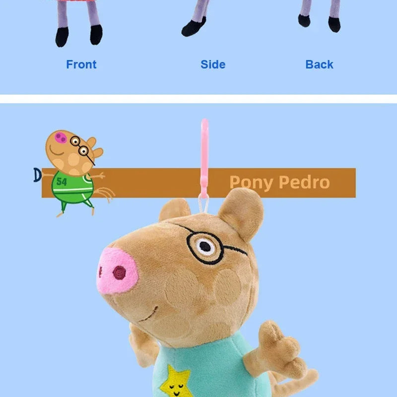 19CM Genuine Peppa Pig George Emily Candy Dennie Pedro Stuffed Plush Toys Keyring Animal Doll Pendant Children's Birthday Gifts