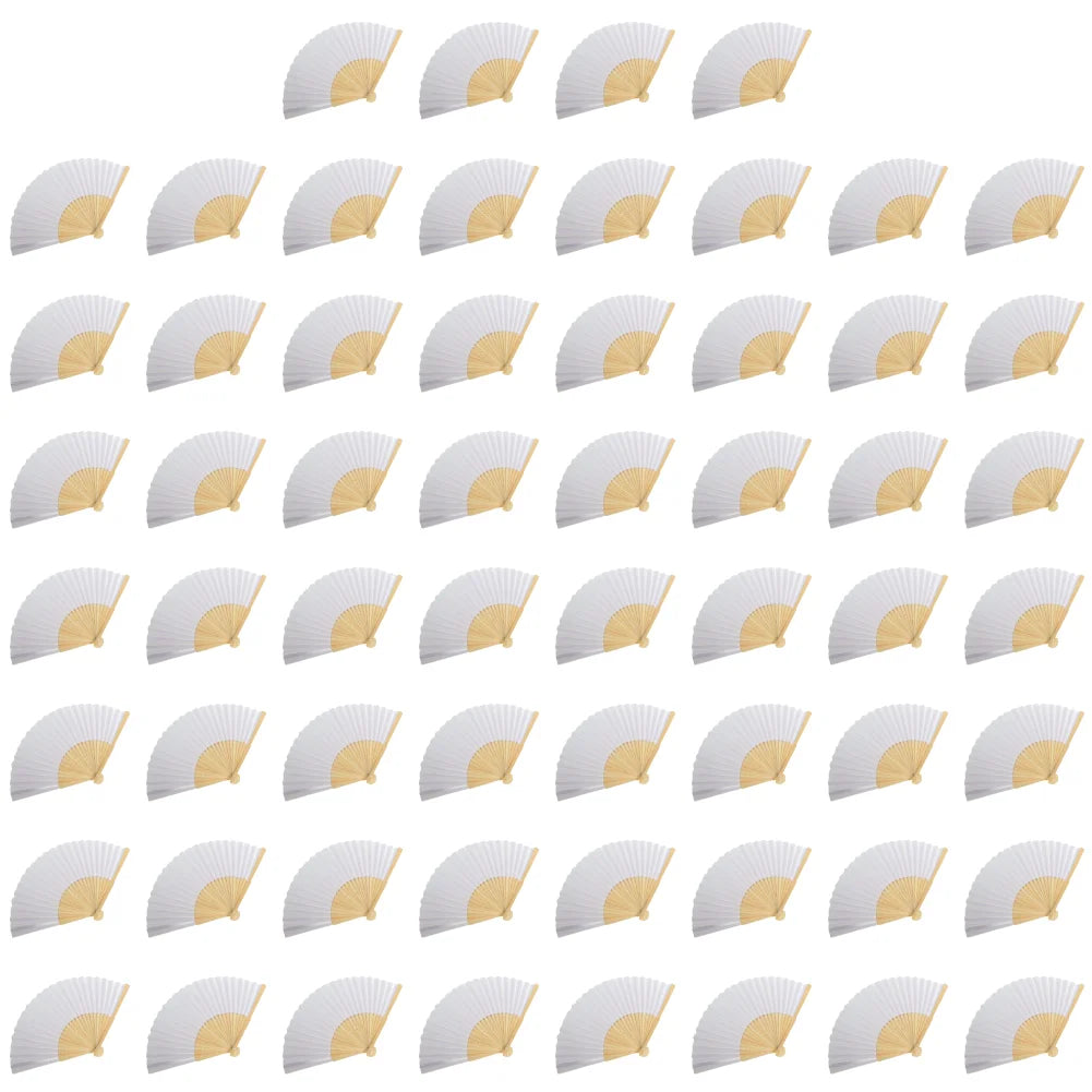 100-1PCS Hand Held Paper Fans Blank White Bamboo Folding Fans for Wedding Gift Party Dance DIY Decoration Personalised Fan
