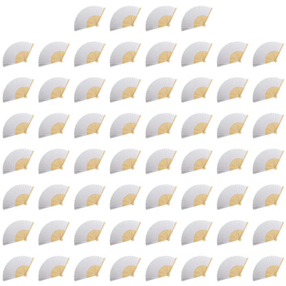 100-1PCS Hand Held Paper Fans Blank White Bamboo Folding Fans for Wedding Gift Party Dance DIY Decoration Personalised Fan