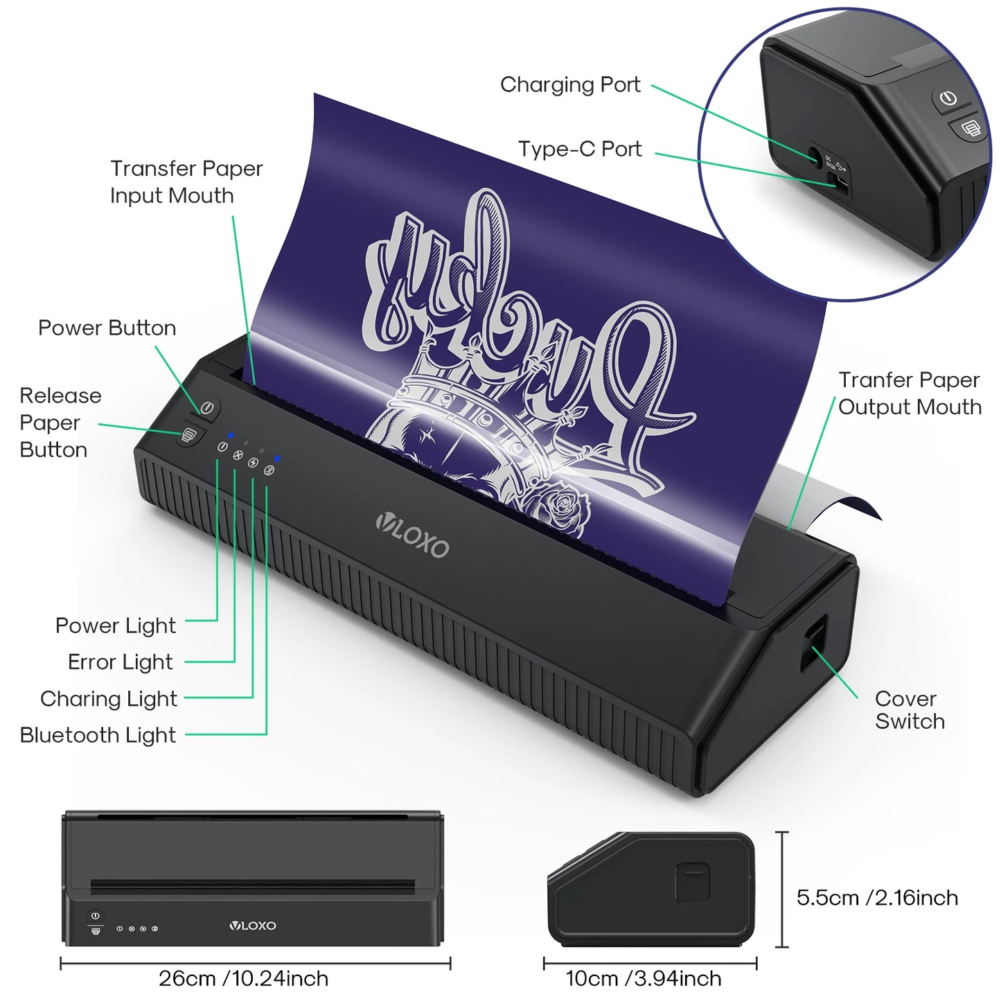 MHT-P8008 Tattoo Transfer Thermal Printer Tattoo Stencil Printer Machine A4 Tattoo Thermal Printer