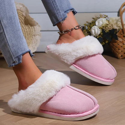 Furry Home Slippers Women 2024 Winter Designer Shoes Ladies Flats Casual Warm Plush House Fur Slides Couple Footwear Large Size