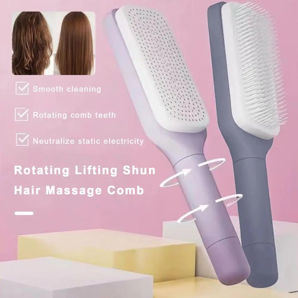 Large Massage Comb One-Key Self Cleaning Hair Brush Anti-static Scalp Massage Hair Comb Women Hairdressing Telescopic Comb