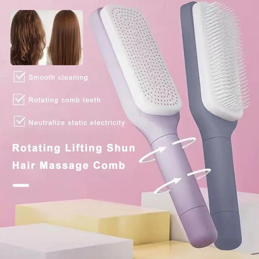 Large Massage Comb One-Key Self Cleaning Hair Brush Anti-static Scalp Massage Hair Comb Women Hairdressing Telescopic Comb