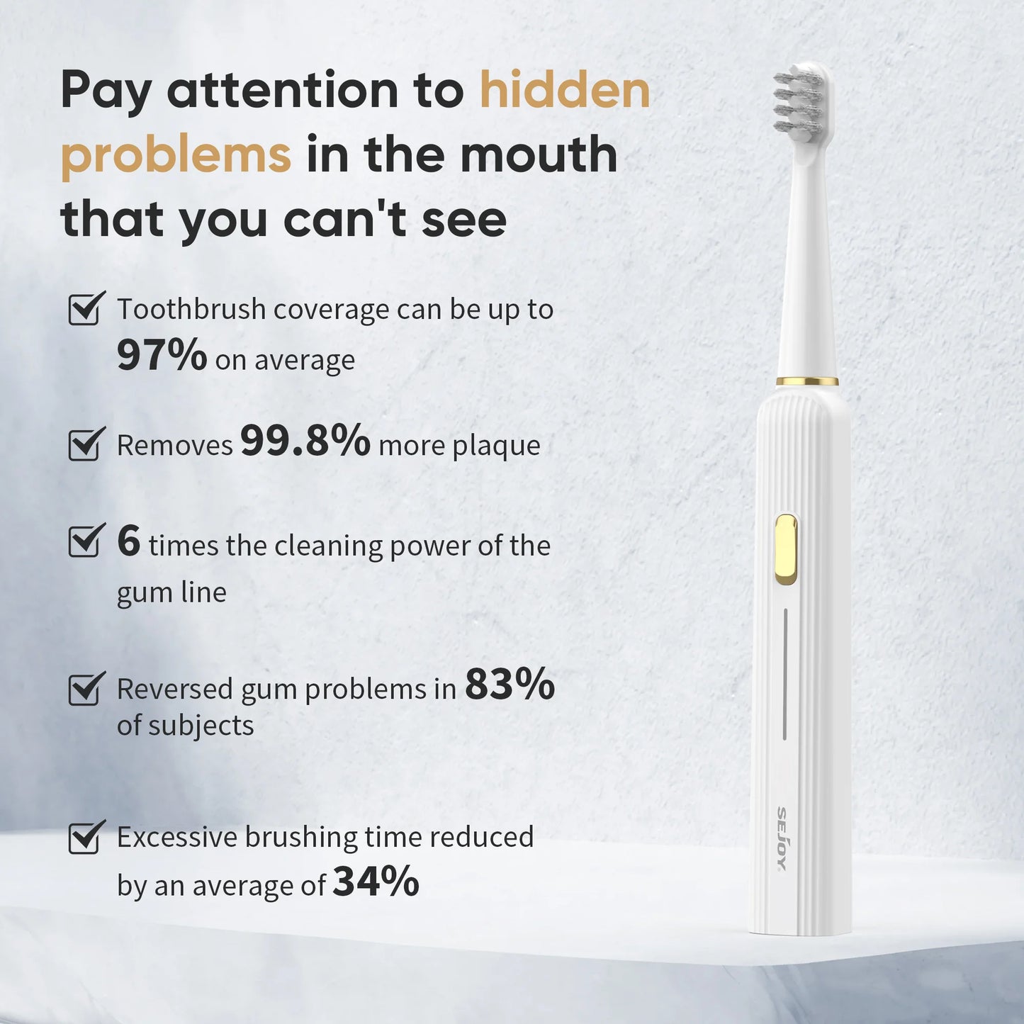 SEJOY Electric Toothbrush with 12 Brush Heads, Sonic Electric Tooth brush with 25500 VPM Deep Clean 5 Modes, Rechargeable