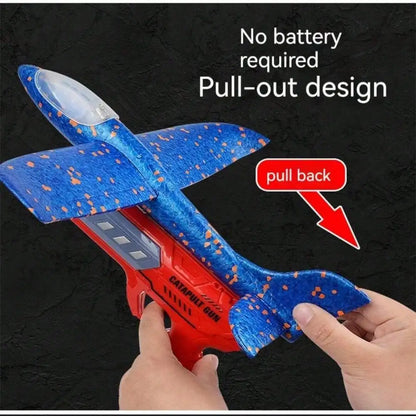 Kids Foam Catapult Plane Launcher - Outdoor Flying Glider Toy Set