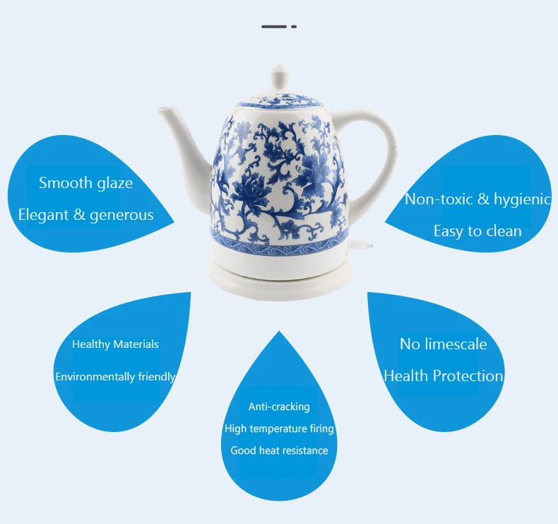 1.5L Electric Ceramic Kettle Water Boiler Water Heating Device Teapot Porcelain Kettle Automatic Power Off 220V Anti-dry burning