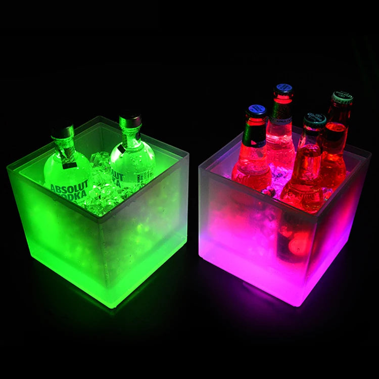 LED Ice Bucket 3.5L Colorful Cooler Bucket Double Layer Square Ice Tray Bar Nightclub Light Up Champagne Whiskey Beer Bucket
