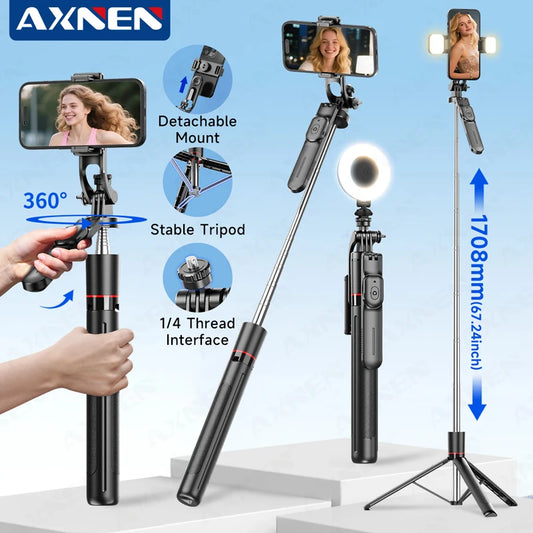 AXNEN New 1.7M Wireless Selfie Stick Tripod Foldable Stand For Gopro Action Camera Smartphones Balance Steady Shooting Live Vlog