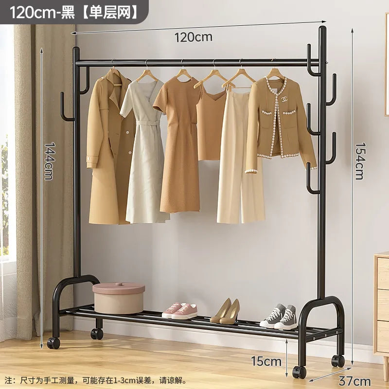 Aesthetic Golden Clothes Rack Metal Balcony Nordic Wheels Clothes Rack Floor Bedroom Burro Ropa Perchero Hallway Furniture