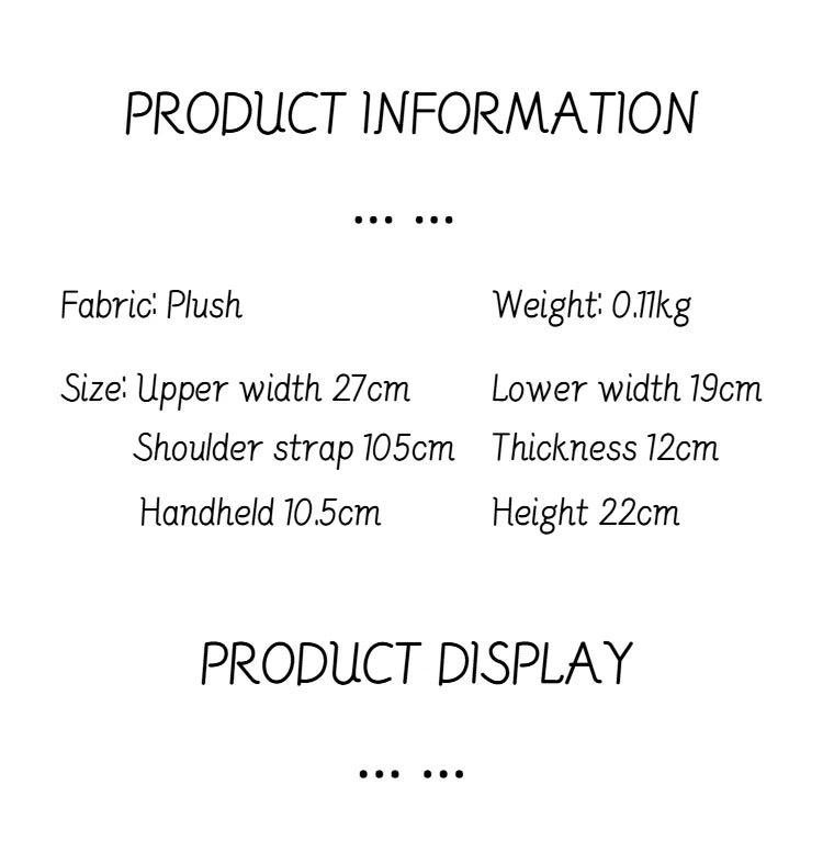 Stitch Women's Plush Shoulder Bags Large Capacity Ctue Crossbody Bag For Pretty Girl Makeup Bag