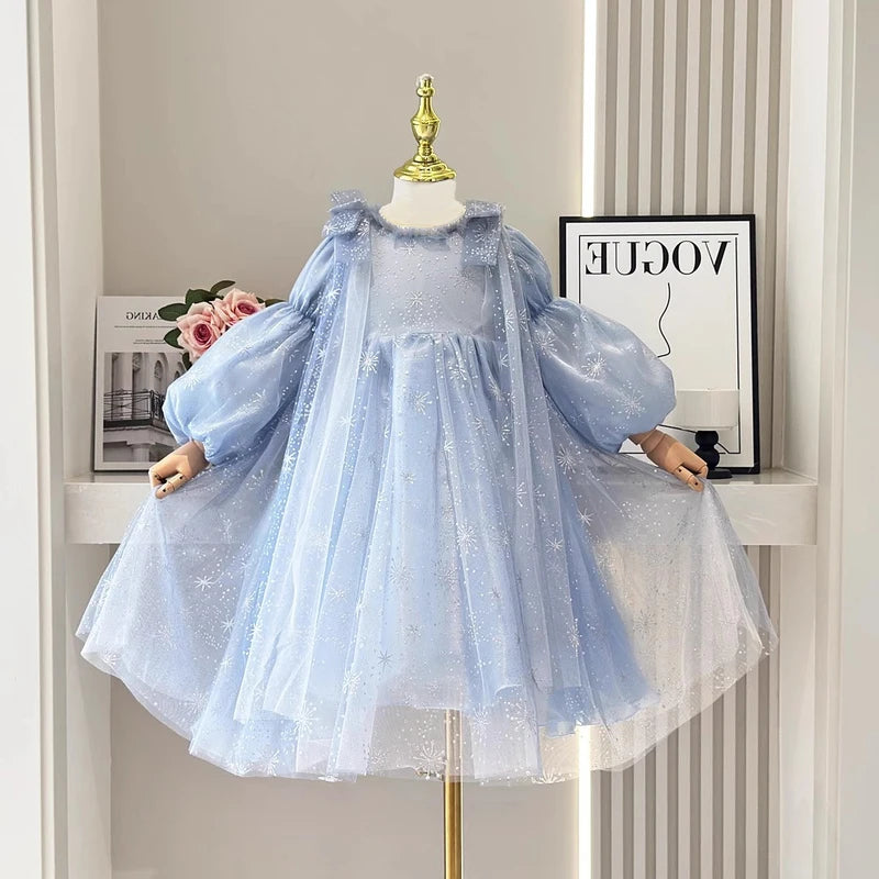 Girl's Elsa Frozen Princess Dress Long Sleeve Gown Elegant Costume for Baby Girl Birthday Party One-piece Dresses 3-9 Years Old
