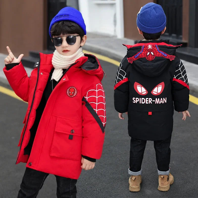 Boys Spiderman Winter Jacket - Thick Warm Hooded Down Parka Coat for Kids