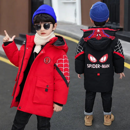 Boys Spiderman Winter Jacket - Thick Warm Hooded Down Parka Coat for Kids