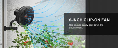 Spider Farmer 6 Inch Clip On Fan - Oscillating Grow Tent Fan 7-Speed Control | 300 CFM Airflow