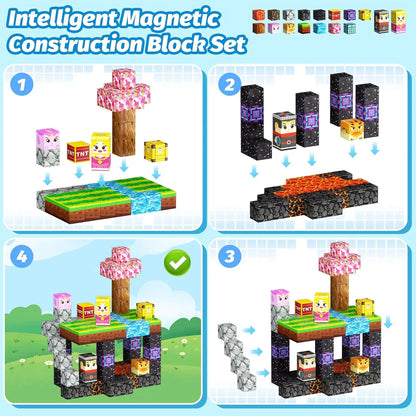Magnetic Building Blocks Mine World Magnet Cube Set STEM Montessori Sensory Toy for Kids Boys Girls Ages 3+ DIY Model Children
