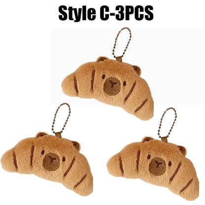 Cartoon Capybara Pendant Decoration Soft Plush Bread Key Chain Plush Stuffed Croissant Food Plush Keychain Hanging Accessory