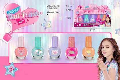 Children's Nail Polish Set 5 Color Safe Non-toxic Water-based Peelable  Girls Princess Dress Up Play House DIY Nail Art Toys