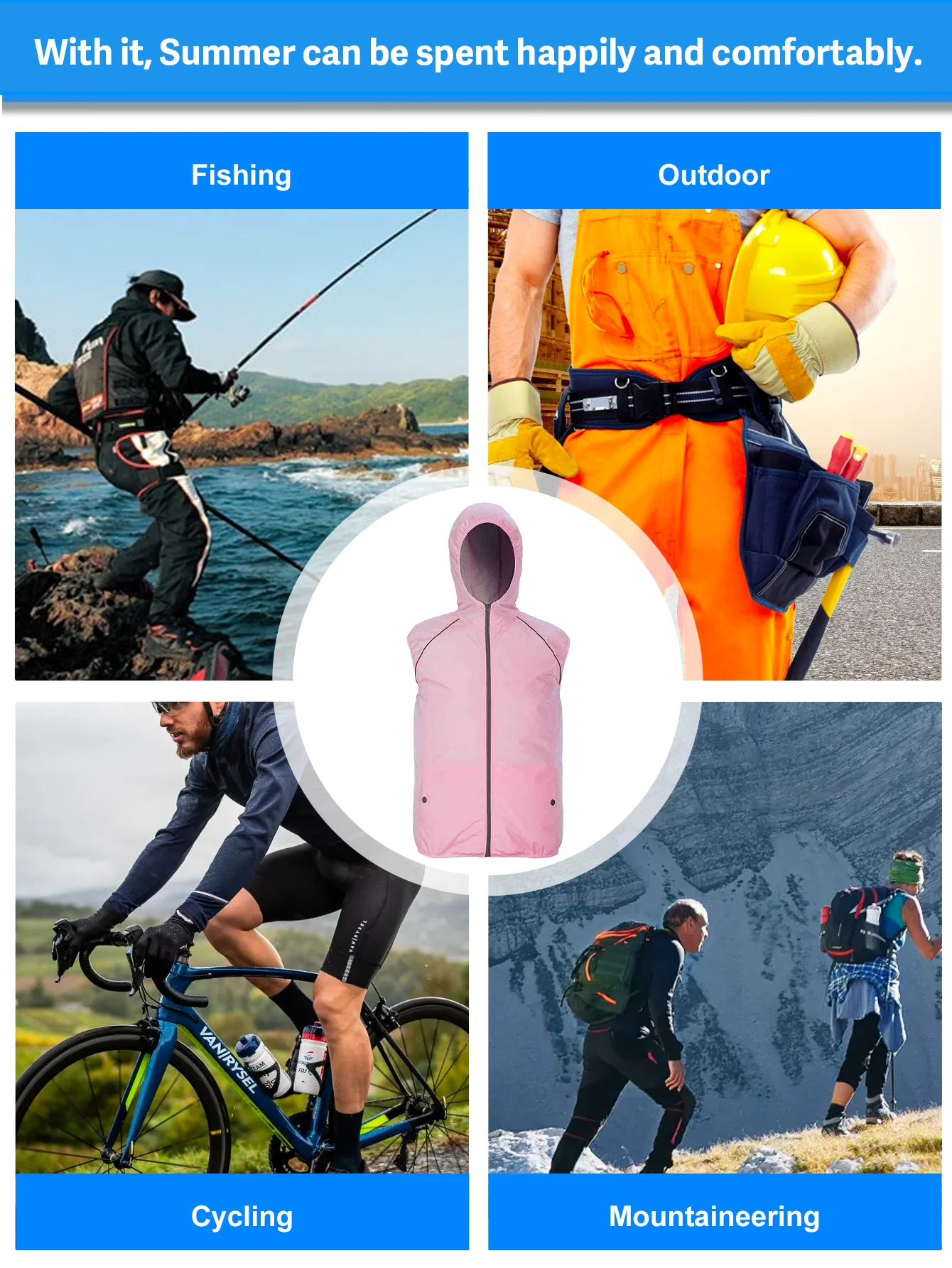 Summer Cooling Vest Women's Fan Air Conditioning Clothes Fashion Couple Sleeveless Waistcoat Hoodie Coat Sunscreen Work Clothes