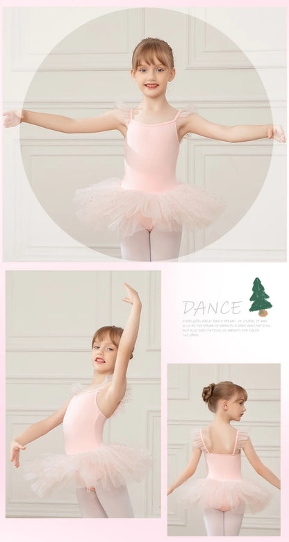 Girls Ballet Leotards Ballet Tutu Dress For Kids Dance Clothes With Skirt Gymnastics Dancewear Balleriana Clothes Short Sleeves