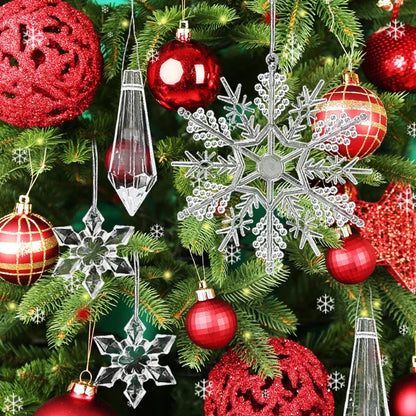 5-48Pcs Christmas Ornaments Crystal Tree Decorations Transparent Ice Strip Pendant DIY Teardrop Chandelier Xmas Wedding Beads