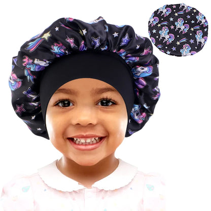 Cartoon Baby Kids Print Satin Bonnet Sleep Hat Cap for Curly Hair Adjustable Silky Satin Cap for Toddler Night Sleep Caps Beanie
