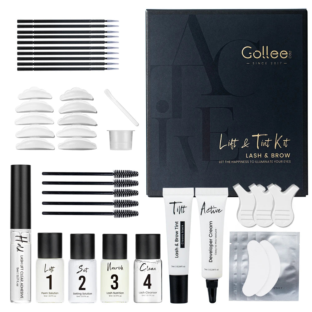 Gollee Lash and Brow Tinting Kit Classic Black Natural Eyelash Lifting Perm Treatment Makeup Set 4-6 Weeks For Lash Curler Perm
