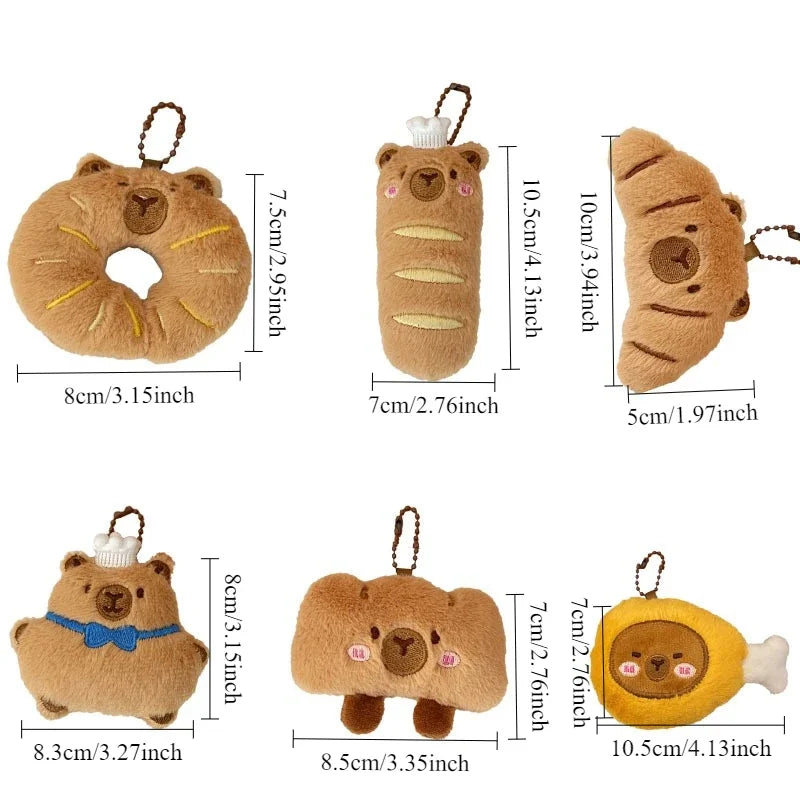 Cartoon Capybara Pendant Decoration Soft Plush Bread Key Chain Plush Stuffed Croissant Food Plush Keychain Hanging Accessory