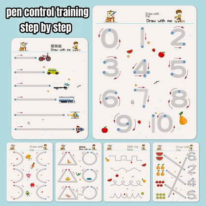 Children Magical Tracing Workbook Montessori Learning Educational Writing Toys Reusable Pen Control Training Copybook for Kids