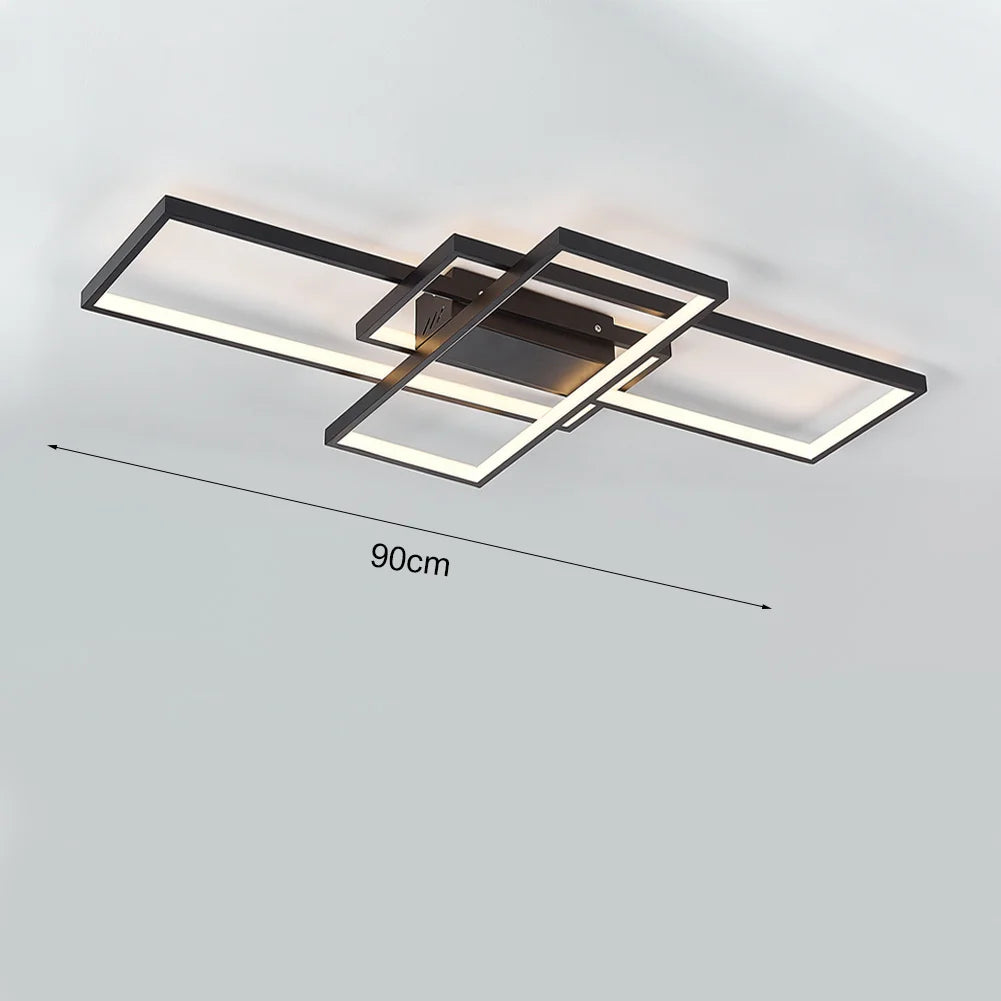 KOMORE Neutral Style Rectangular LED Semi Flush Ceiling Light, Cool White / Stepless Dimming for Office, Living Room