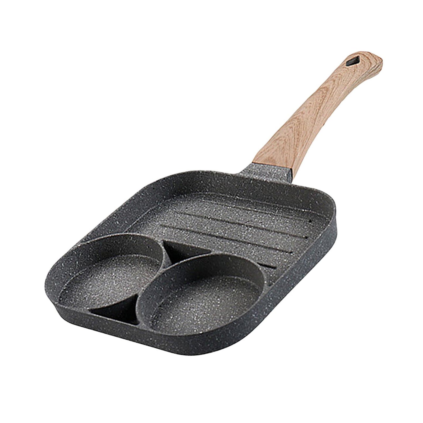 Egg Frying Pan Non Stick 3-Cup Burger Steak Pancake Sausage Omelet Breakfast Cooker Pan with Long Handle Cooking Tool