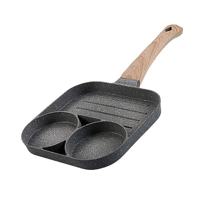 Egg Frying Pan Non Stick 3-Cup Burger Steak Pancake Sausage Omelet Breakfast Cooker Pan with Long Handle Cooking Tool