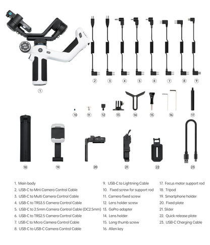 FeiyuTech SCORP Mini 2 Handheld Gimbal 3-Axis Mirrorless & Action Camera Smartphone with AI tracker Magnetic Fill, 1.2kg Payload