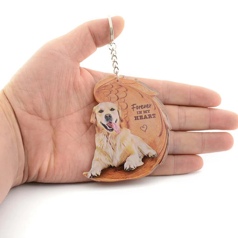 Dog Memorial Keychain - Forever In My Heart Angel Pendant Pet Jewelry Gift