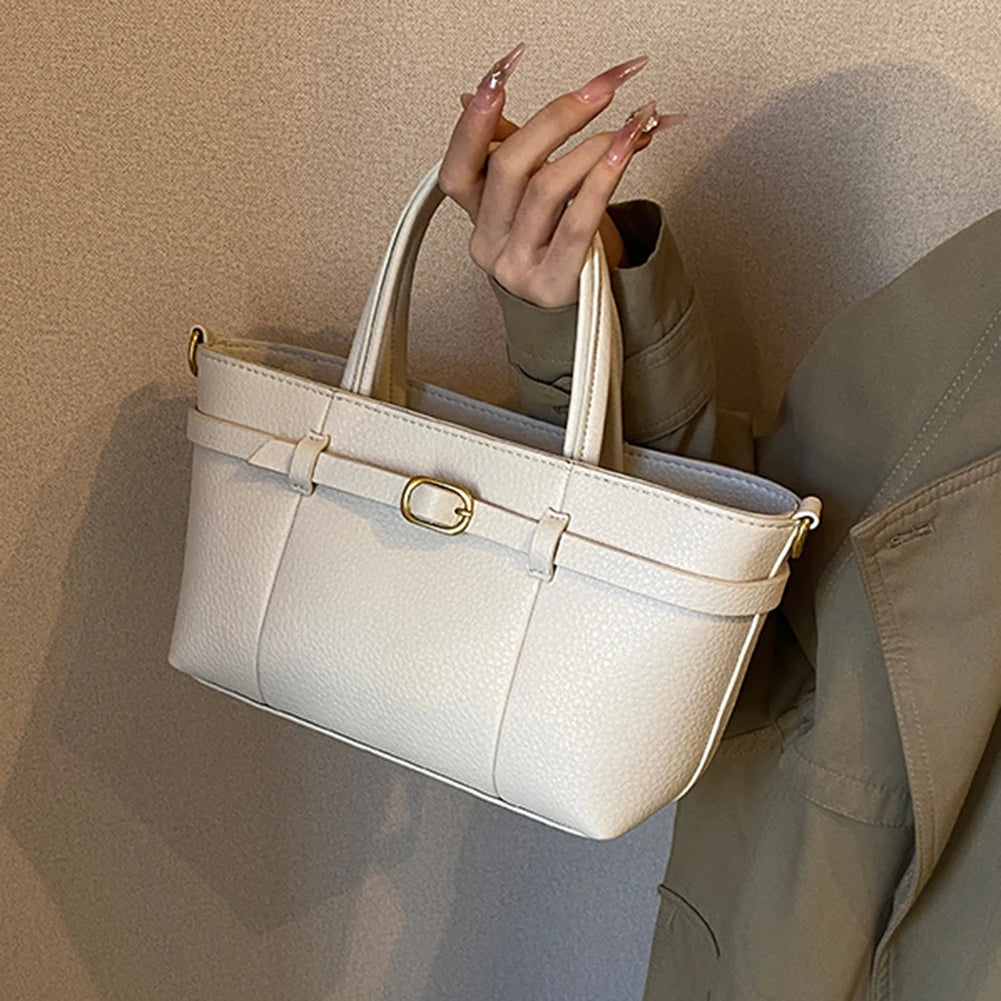 Brand Women's Bag Luxury Designer Handbag PU Buckle Design Top Handle Bag Large Capacity Stylish Satchel Solid Shoulder Bag 2025