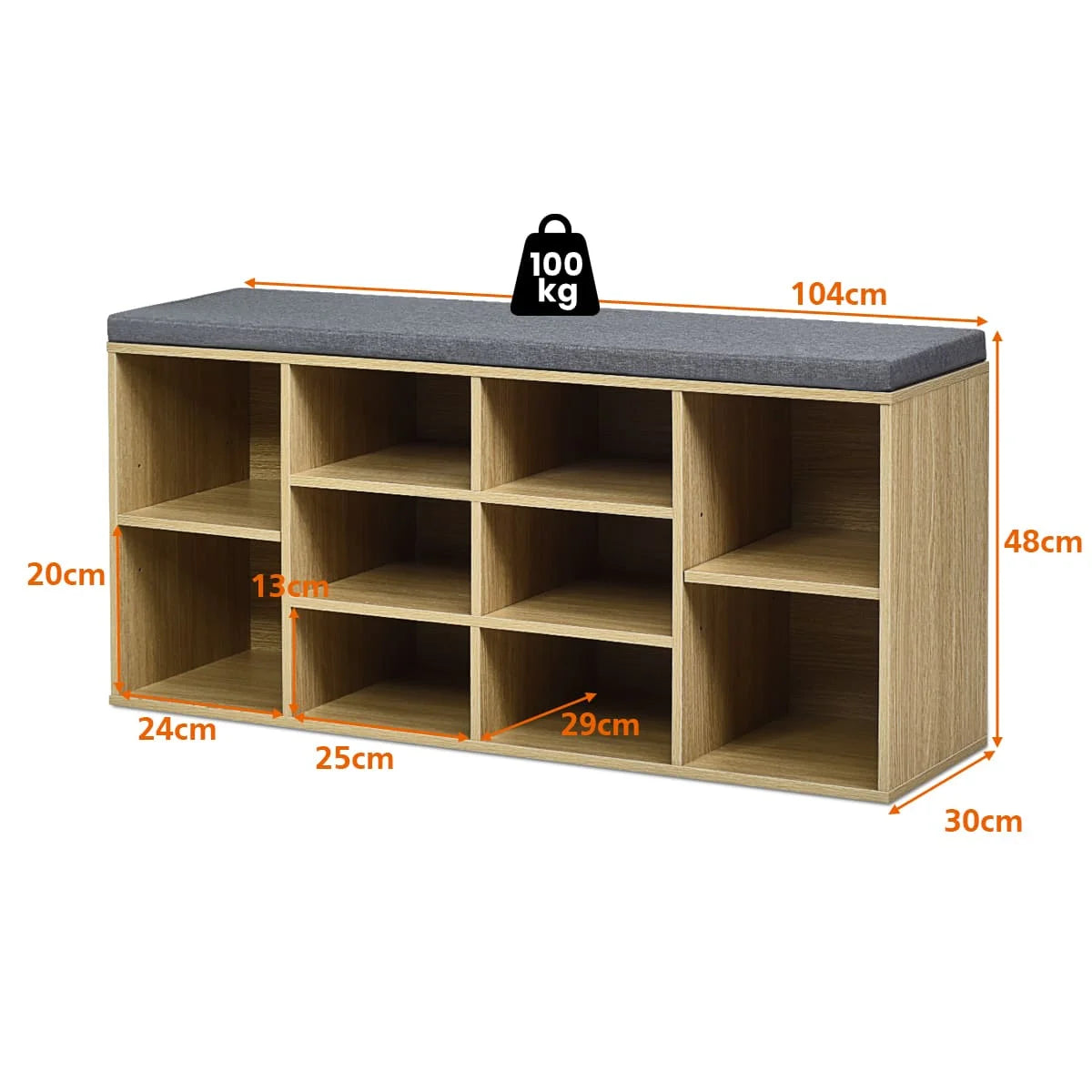 GOFLAME Wooden Shoe Bench Shoe Storage Rack Cabinet Organizer Seat Cushion-Natural
